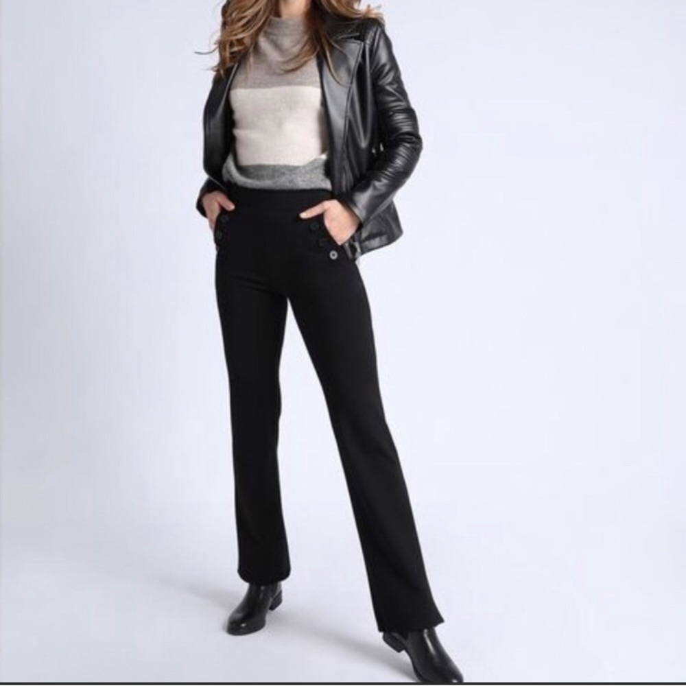 Betabrand work yoga black bootcut six button pants.